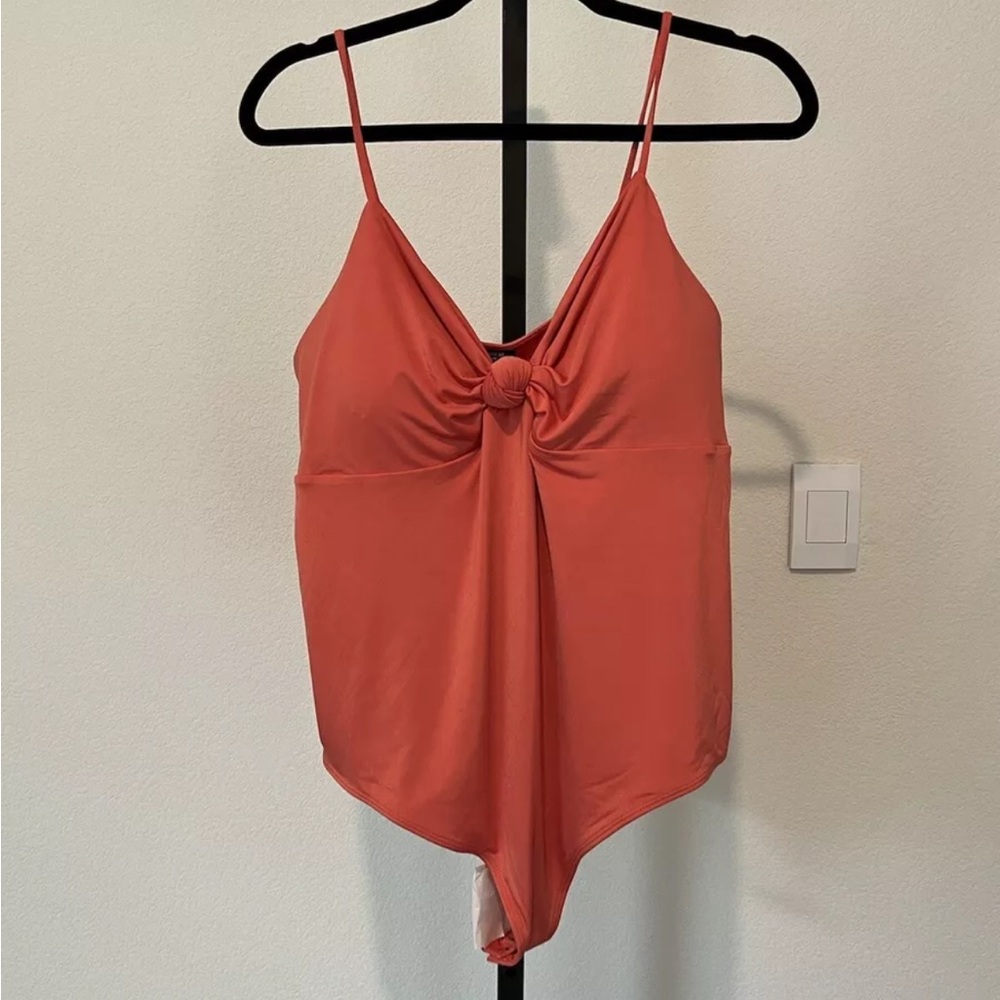 Express Womens Coral Twist Front Bodysuit Size XL